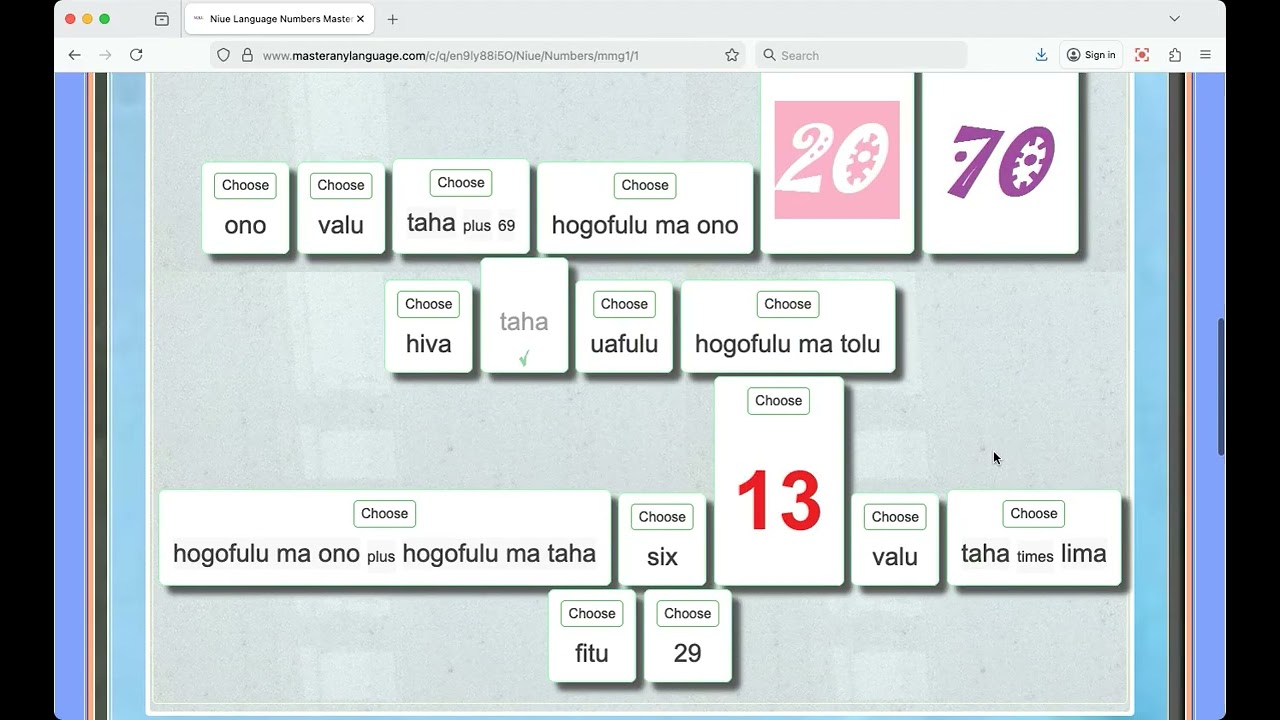 Niue Language Numbers Master Game