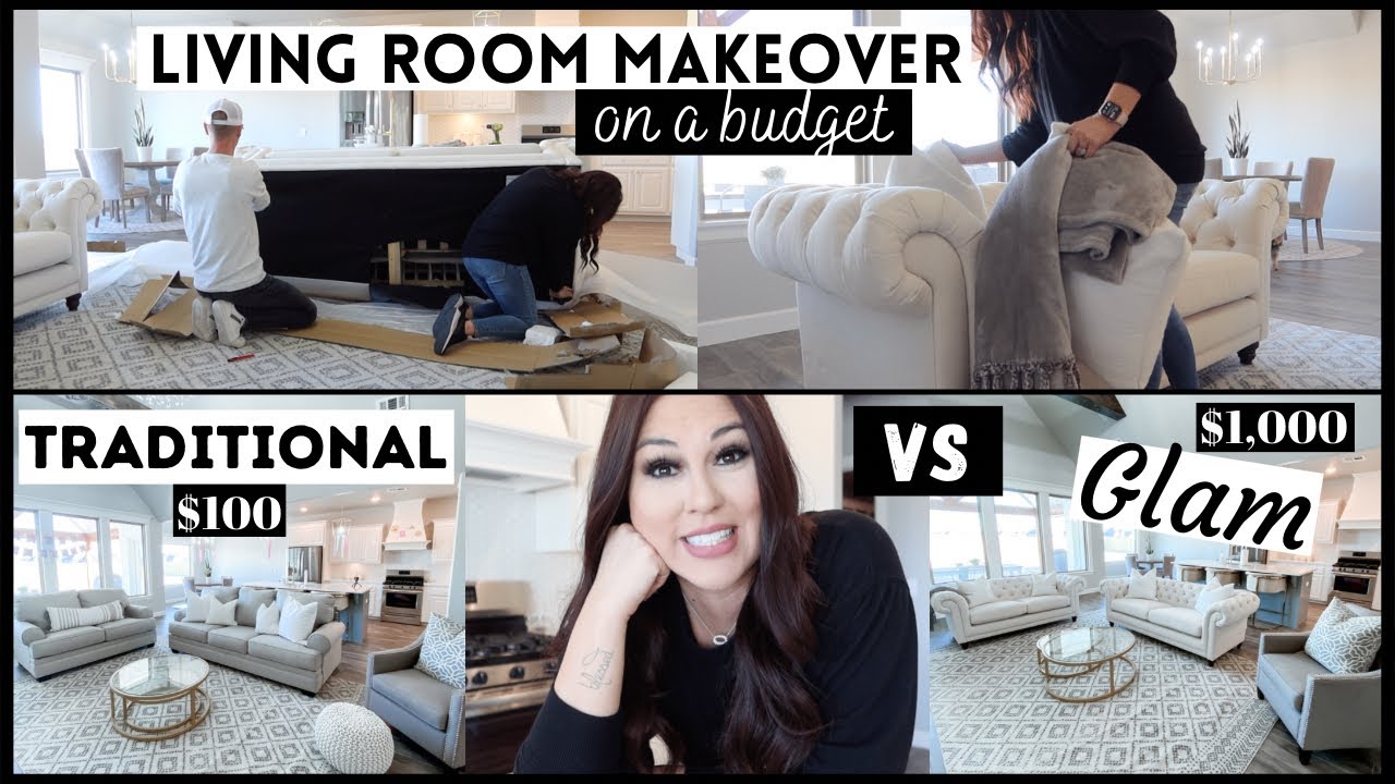 SMALL FAMILY ROOM MAKEOVER ON A BUDGET | TRADITIONAL VS GLAM FURNITURE WITH PRICES | BIG CHANGES!