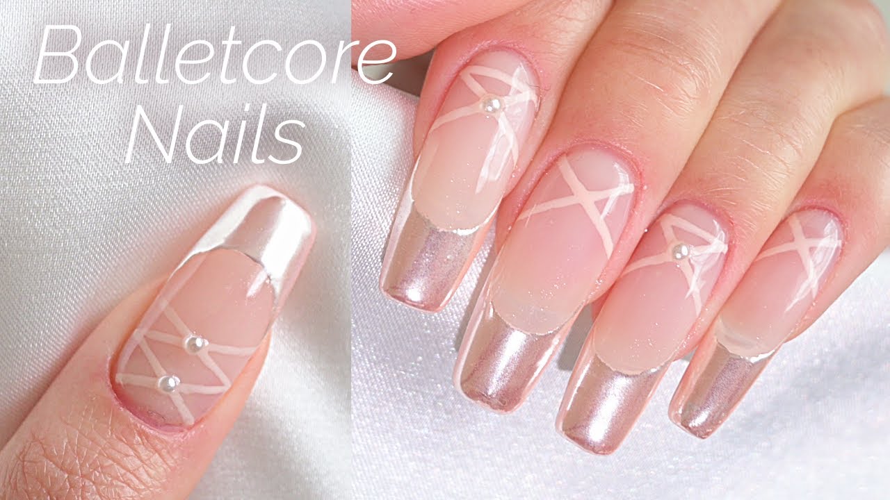 シンプルなバレエコアネイル🩰🩶ソフトジェルを使った長さだし方法💅パウダーフレンチネイル
