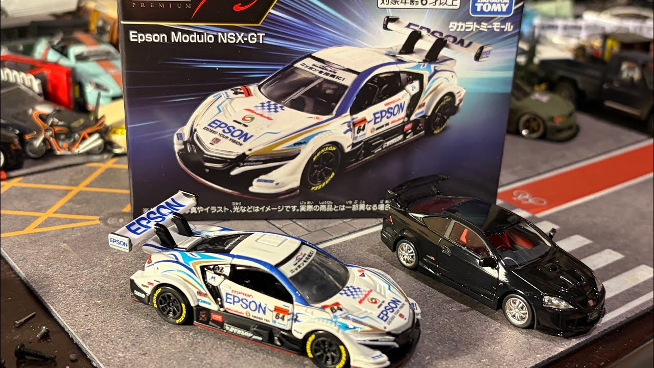 3月発売トミカプレミアムレーシング　スーパーGT500エプソンモデューロNSX-GT、無限チューニングインテグラDC5 1/64Honda tomica タカラトミーモール限定