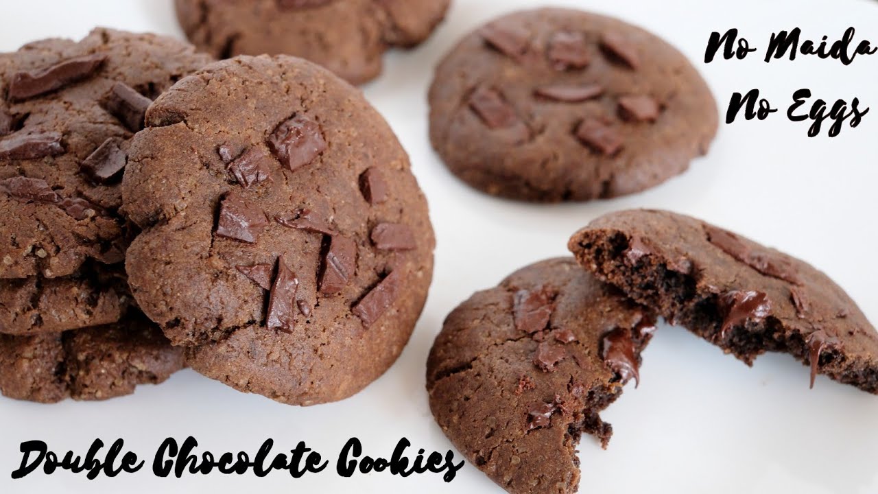 Eggless Double Chocolate Cookies | Atta/Whole Wheat Flour Chocolate Cookies | Dark Chocolate Cookies