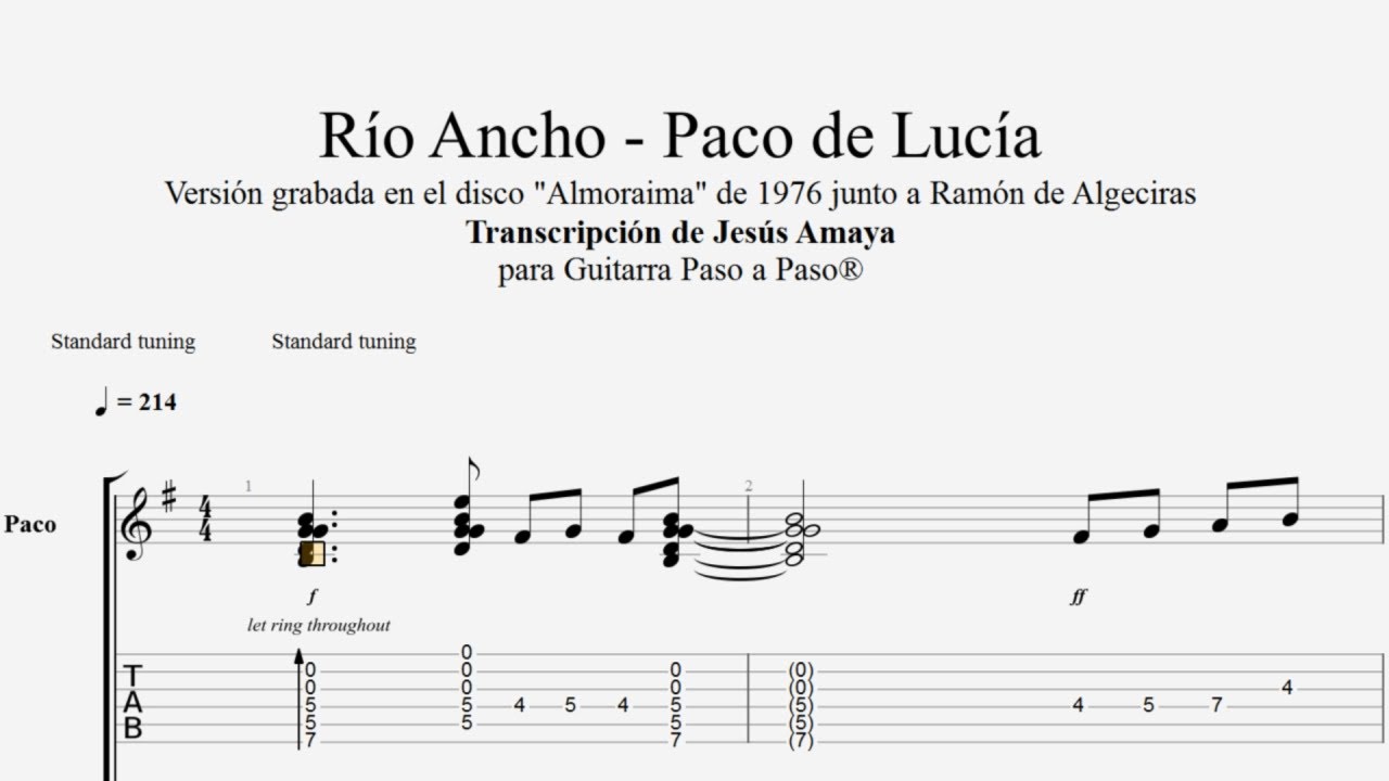 Río Ancho - Paco de Lucía - Tablatura por Jesús Amaya...