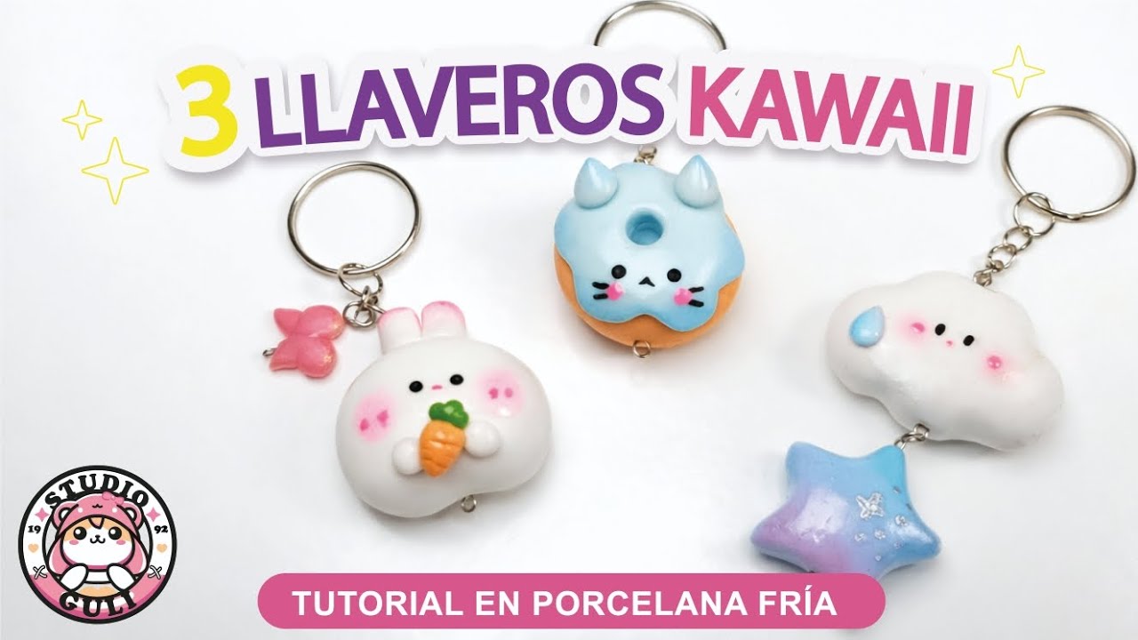 3 LLAVEROS kawaii fáciles en porcelana fría | Tutorial para PRINCIPIANTES
