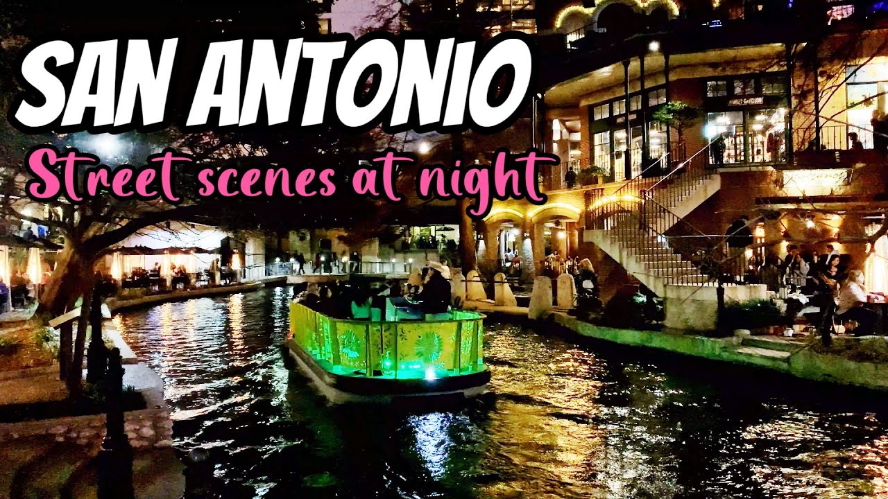 San Antonio downtown walking at night / River Walk / San Antonio Street Scenes/ 4K