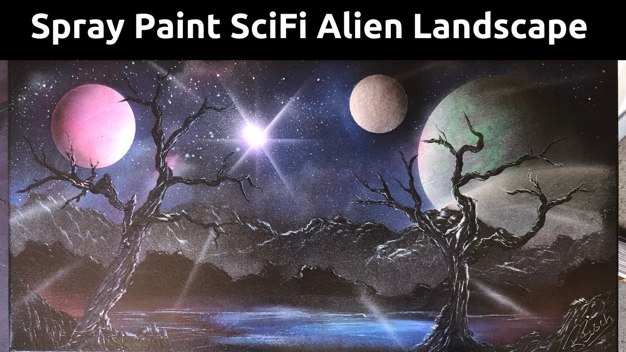 Spray Paint Art Time Lapse Tutorial Sci-Fi Alien Landscape Space Painting