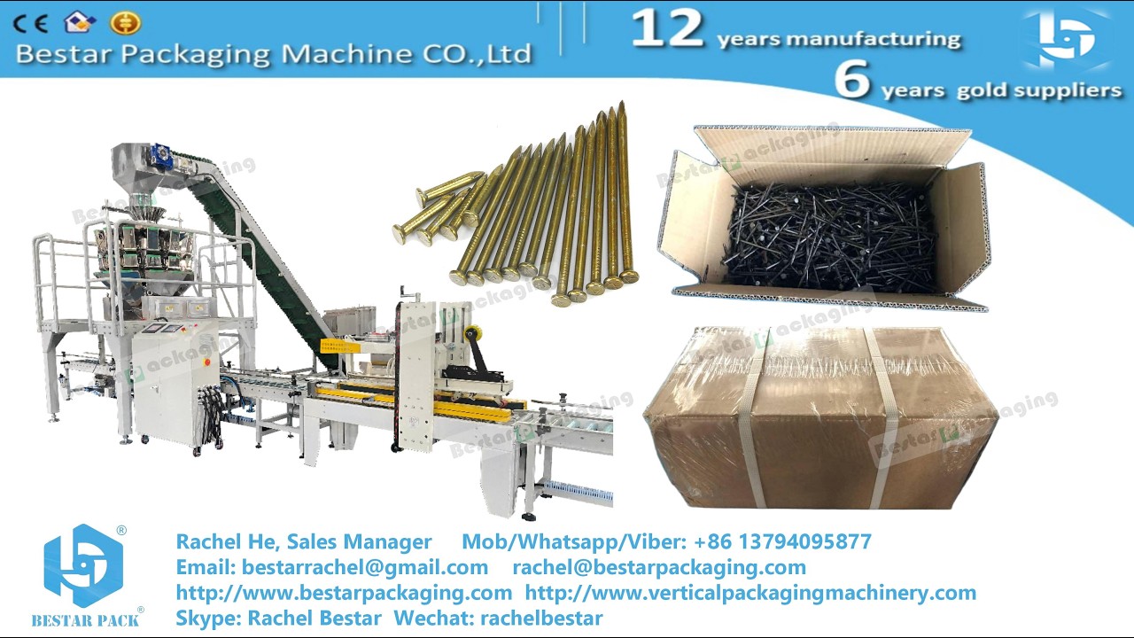 Common nails filling box packaging line with sealing machine and shrink wrapping machine