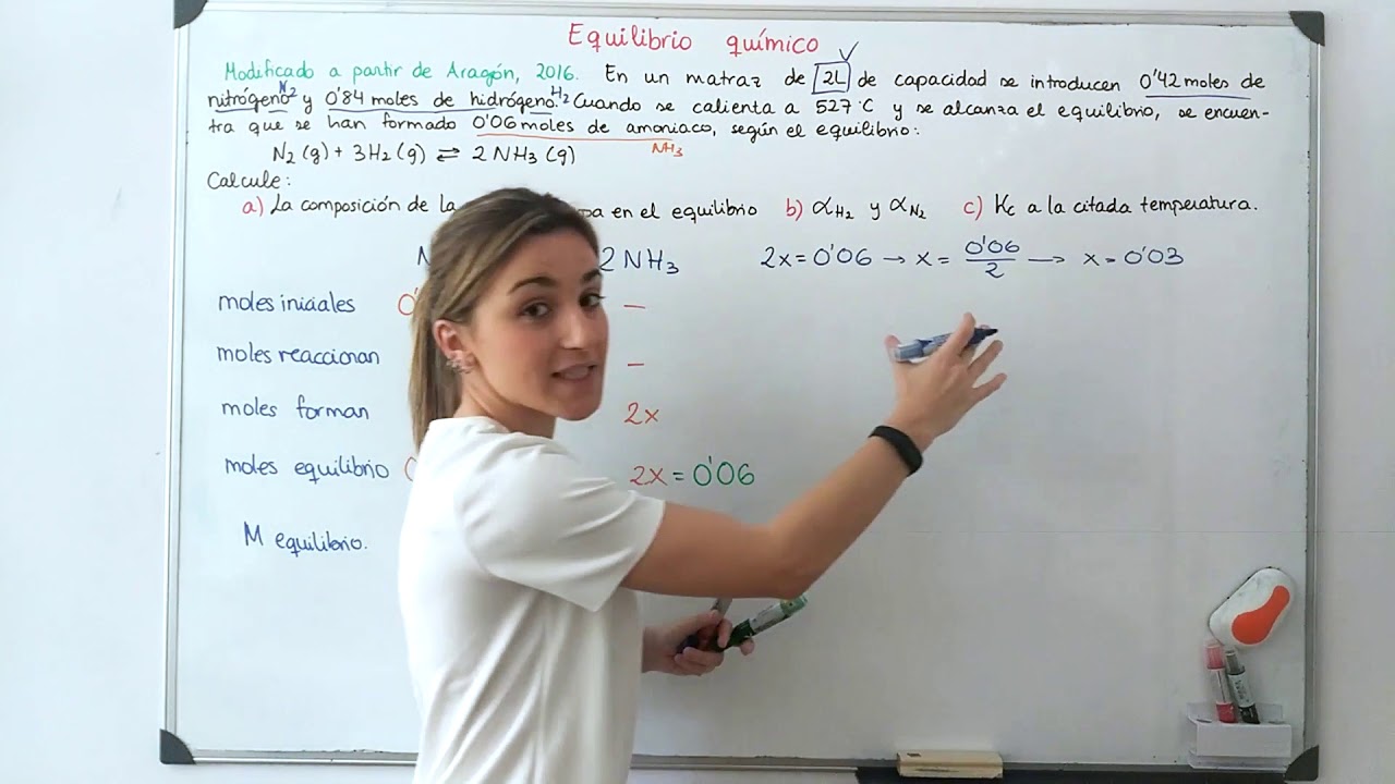 Ejercicio 5. Equilibrio químico. Dato: moles en el equilibrio