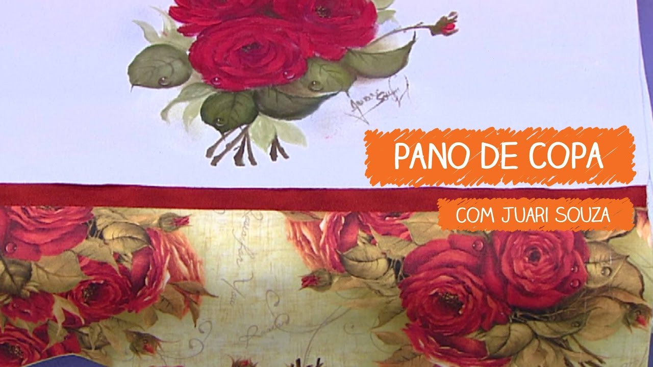 Pano de Copa Vaso com Rosas e Hortênsias - Juari Souza | Vitrine do Artesanato na TV - Gazeta