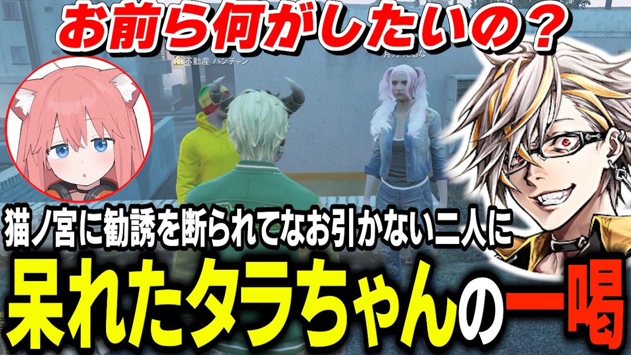 モンプロ社長復帰を任せていた猫ノ宮が街案内中に連れて行かれ勧誘されてわけがわからない状況に巻き込まれるタラちゃん【ふぁんきぃ・ぞん美子・陽影空・パンチャン・月乃えるな】 #ストグラ