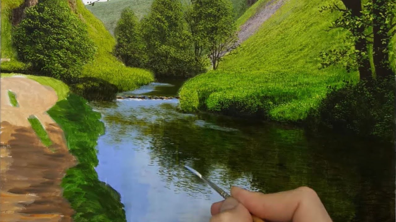 Painting a Landscape | River in the Valley | Timelapse