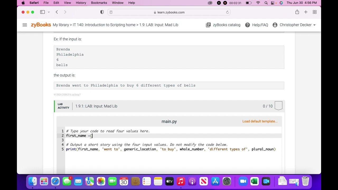 Lab 1.9 Mad Libs