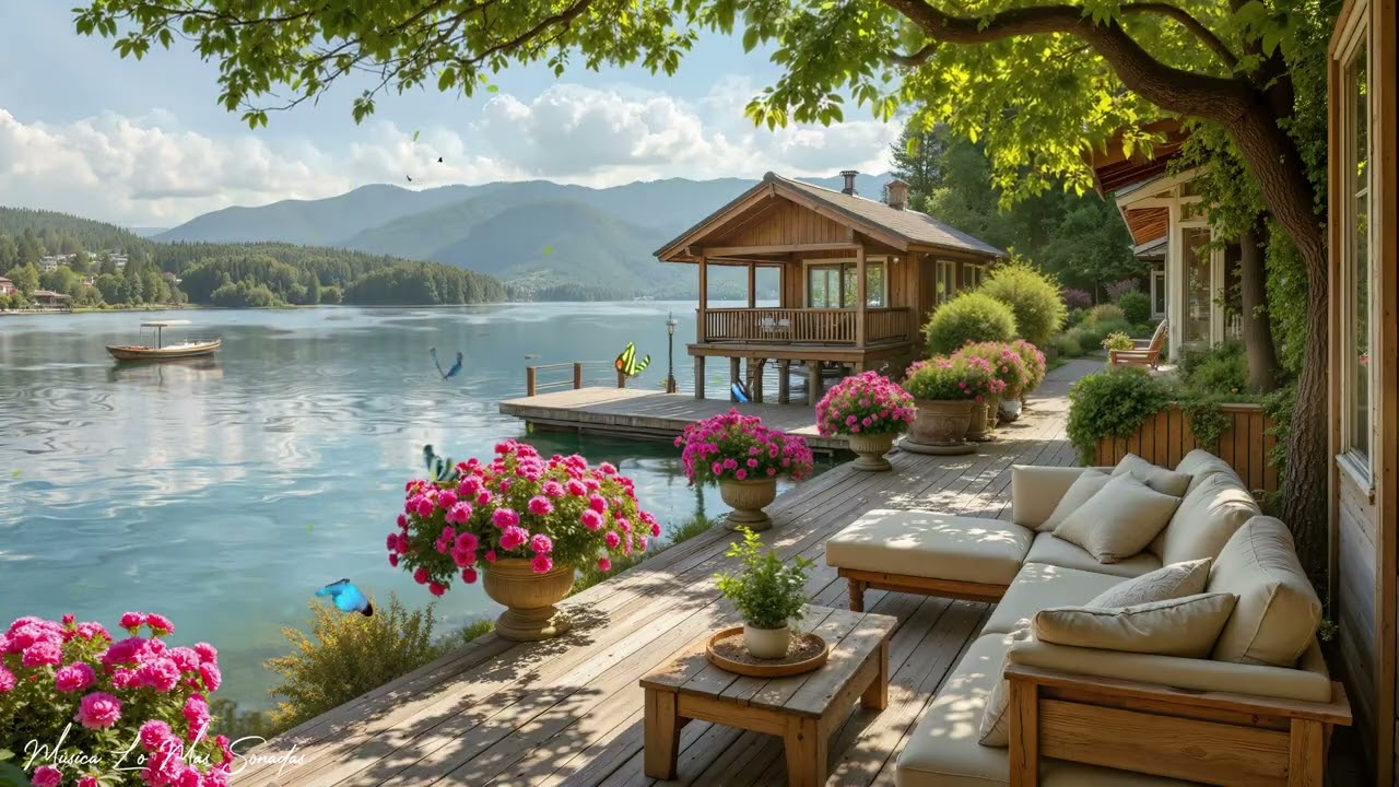 Gentle Relaxing Jazz Music 🍂 A cozy and peaceful lakeside atmosphere ~ Dreamy Falling Leaves Scenery