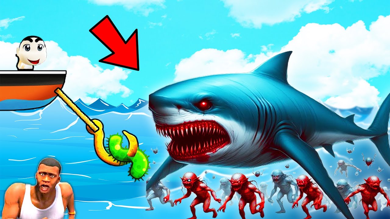 Unlocking DEEP SONAR to Catch HUGE FISHES in CAT GOES FISHING | SHARK FISH GAME with SHINCHAN CHOP