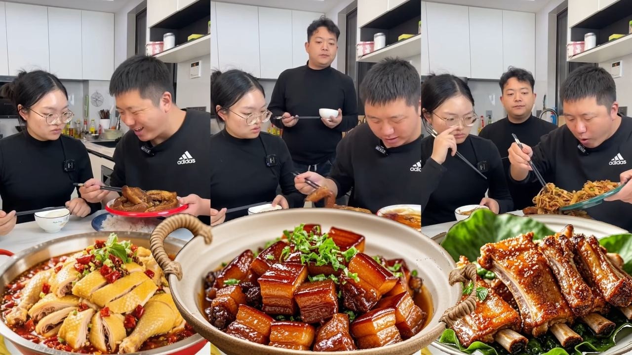 自私老公又想吃独食，儿子假装让他吃烤鸭，其实是空盘子【小叶很会吃】