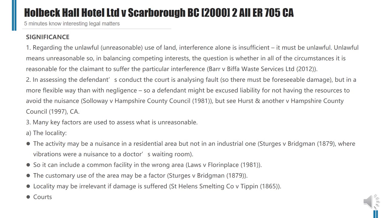 [Case Law Tort] ['nuisance test'] Holbeck Hall Hotel Ltd v Scarborough BC [2000] 2 All ER 705 CA