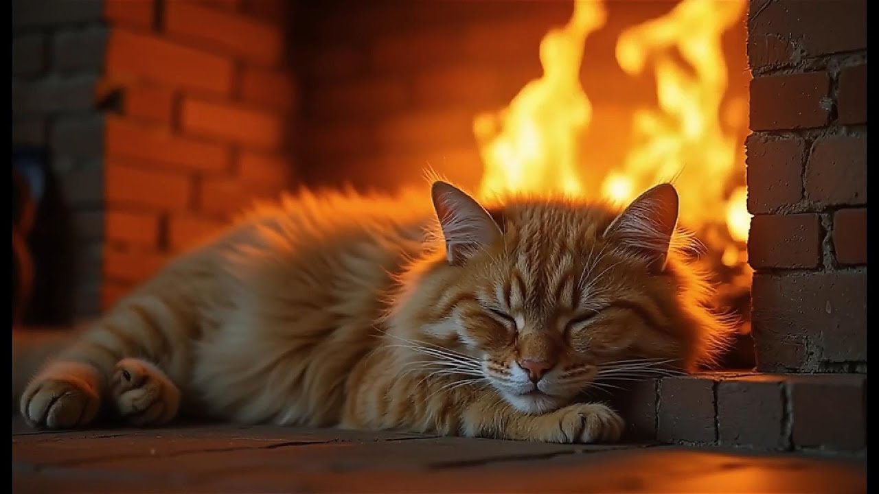 🐱🔥Cozy Winter Night with Ginger Cat (Crackling Fire) #relaxing #asmr