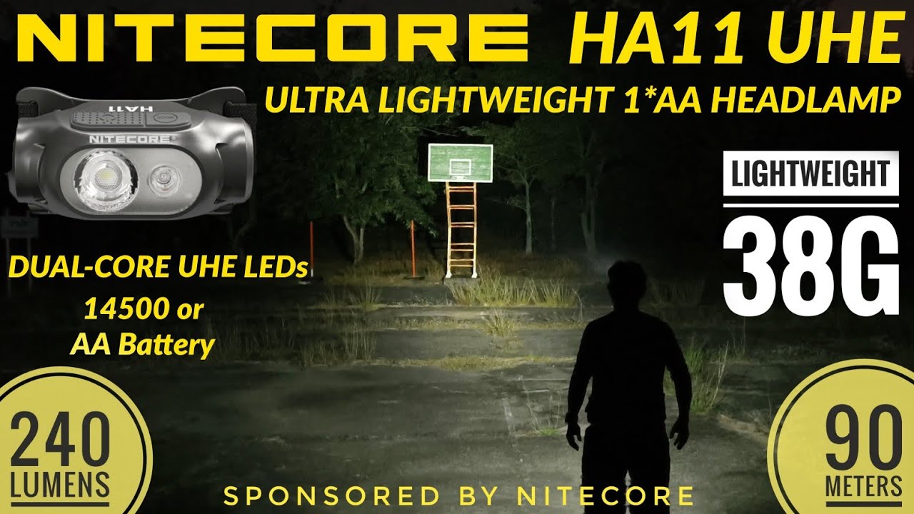 Nitecore HA11 UHE - Ultra Lightweight Multipurpose AA Headlamp, 240 lm, 90m, 38g ไฟฉายคาดหัวเบามากๆ