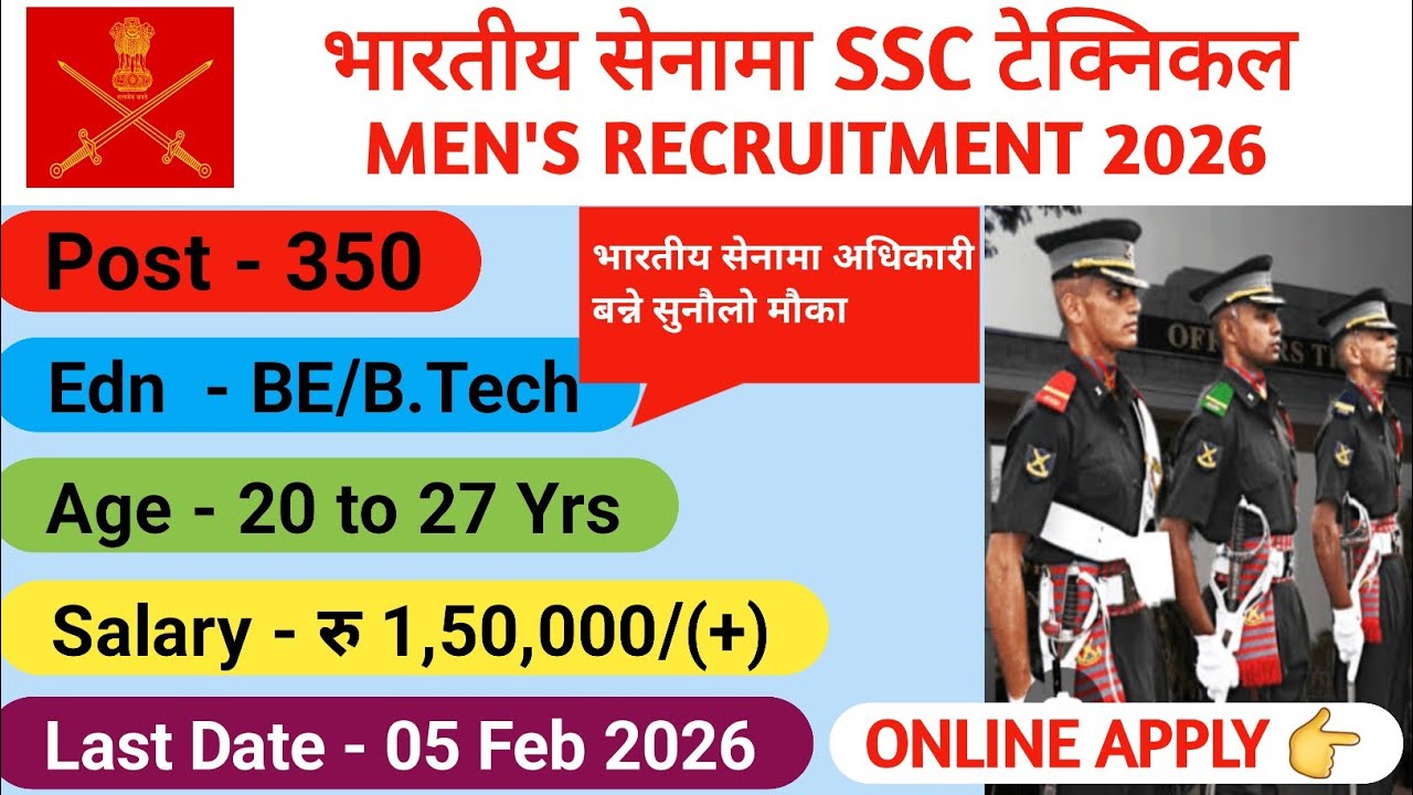 📢 भारतीय सेनामा टेक्निकल अफिसर भर्ती 2026 ✨️ INDIAN ARMY SSC TECHNICAL MEN'S RECRUITMENT 2026 ⚡️ARMY
