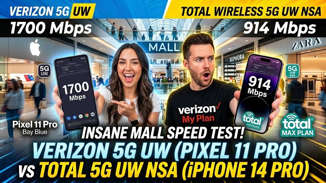 Verizon 5GUW SA ПРОТИВ Total 5GUW NSA и быстрый тест скорости в торговом центре Cregor Bridge