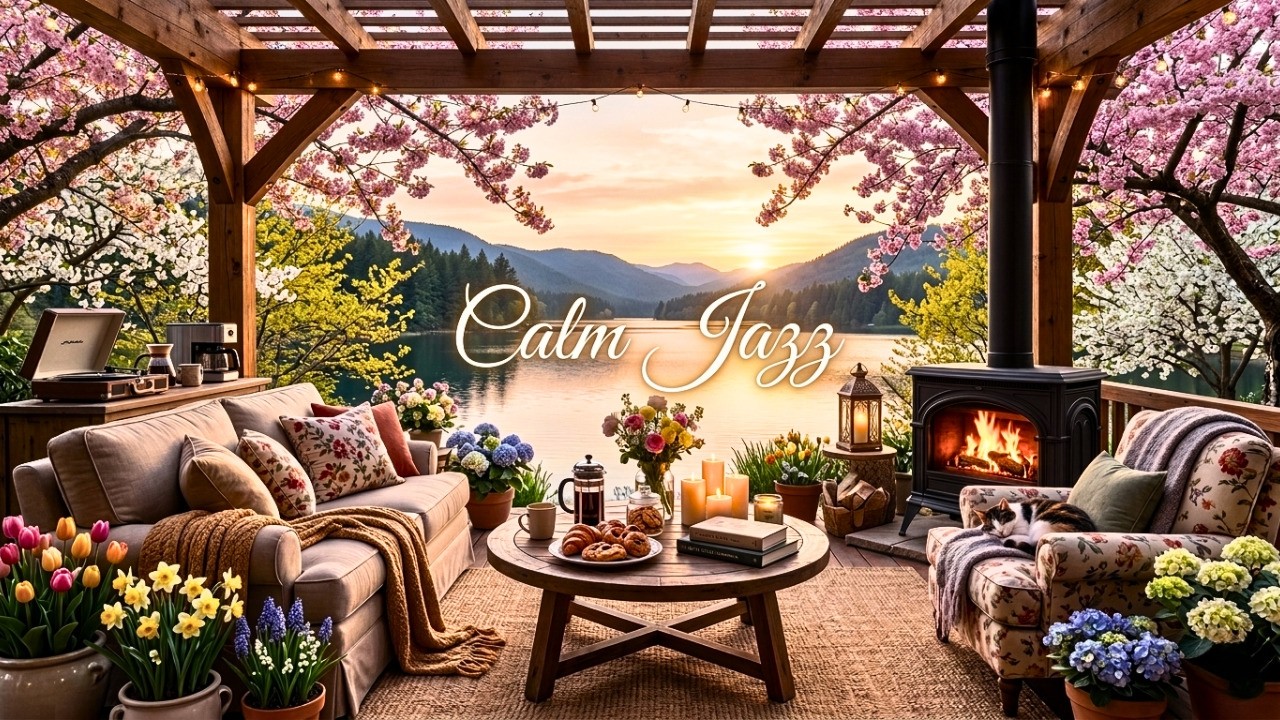 🌸 Springtime  Jazz Music ☕ Cozy Fireplace Ambience | Warm Piano for Focus & Total Zen 4K