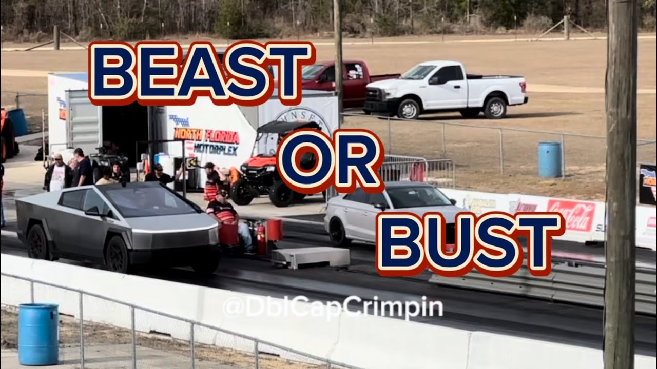 Took the Tesla Cybertruck CYBERBEAST to the Dragstrip!? BEAST MODE 1/8 mile