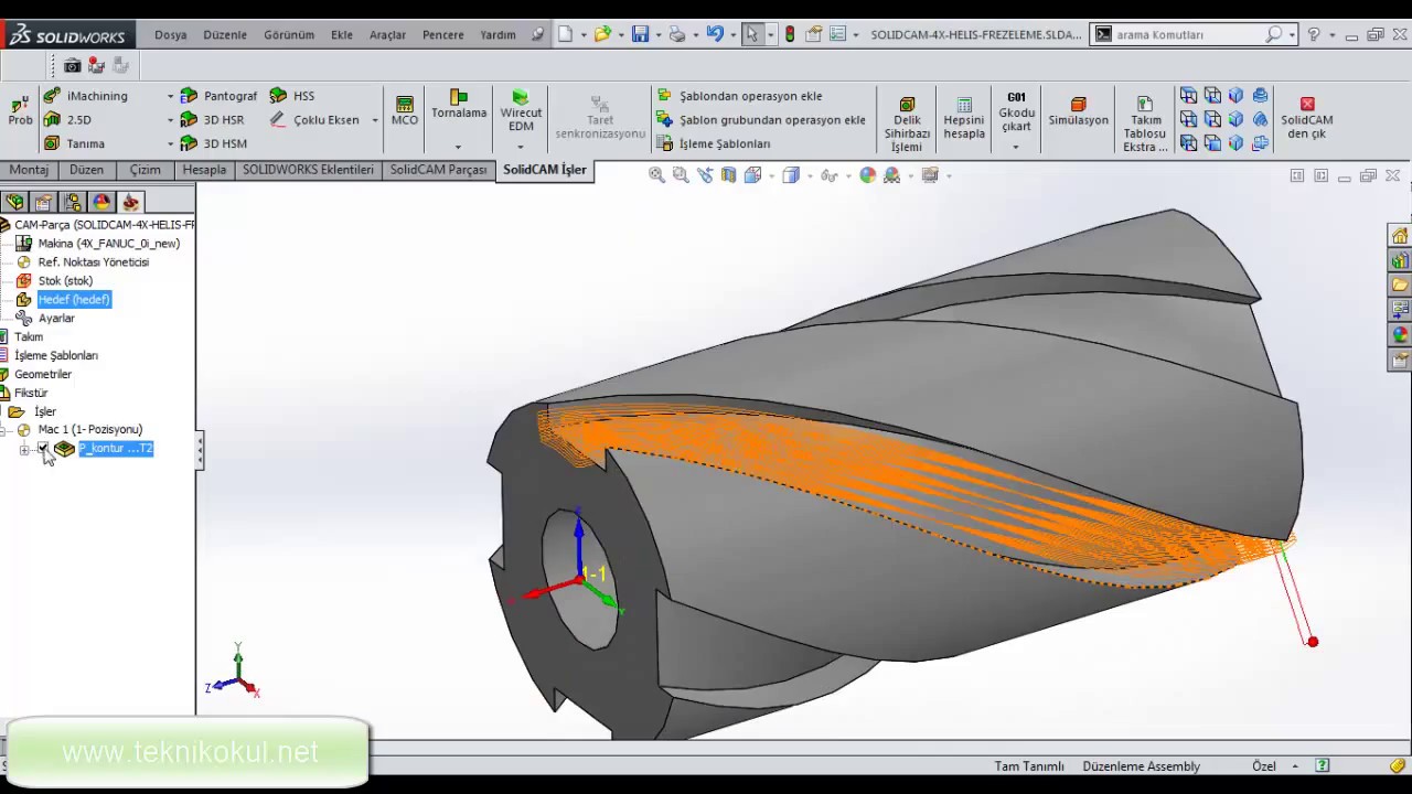 Solidcam Milling 4X (4 Eksen) CAM Silindir Üstünde Helisel Kanal Açmak