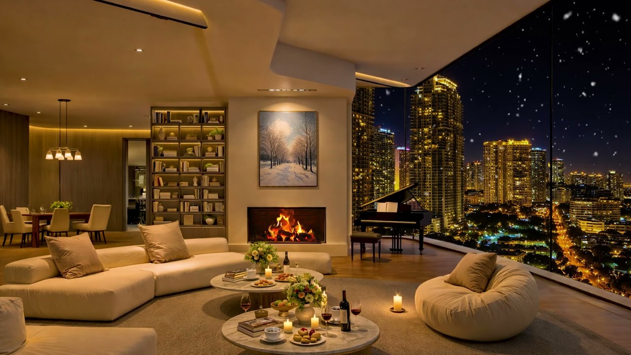Night City Lights from Luxury Apartment 🌃 Relaxing Smooth Jazz Music | Cozy Evening Cafe Ambience