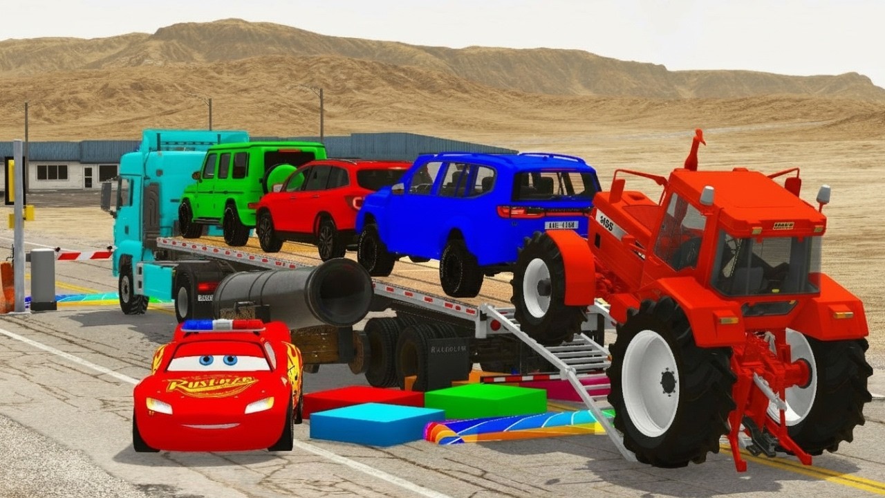 Flatbed Truck Mcqueen | Transportation with Truck - Pothole vs Car #002 - BeamNG.Drive