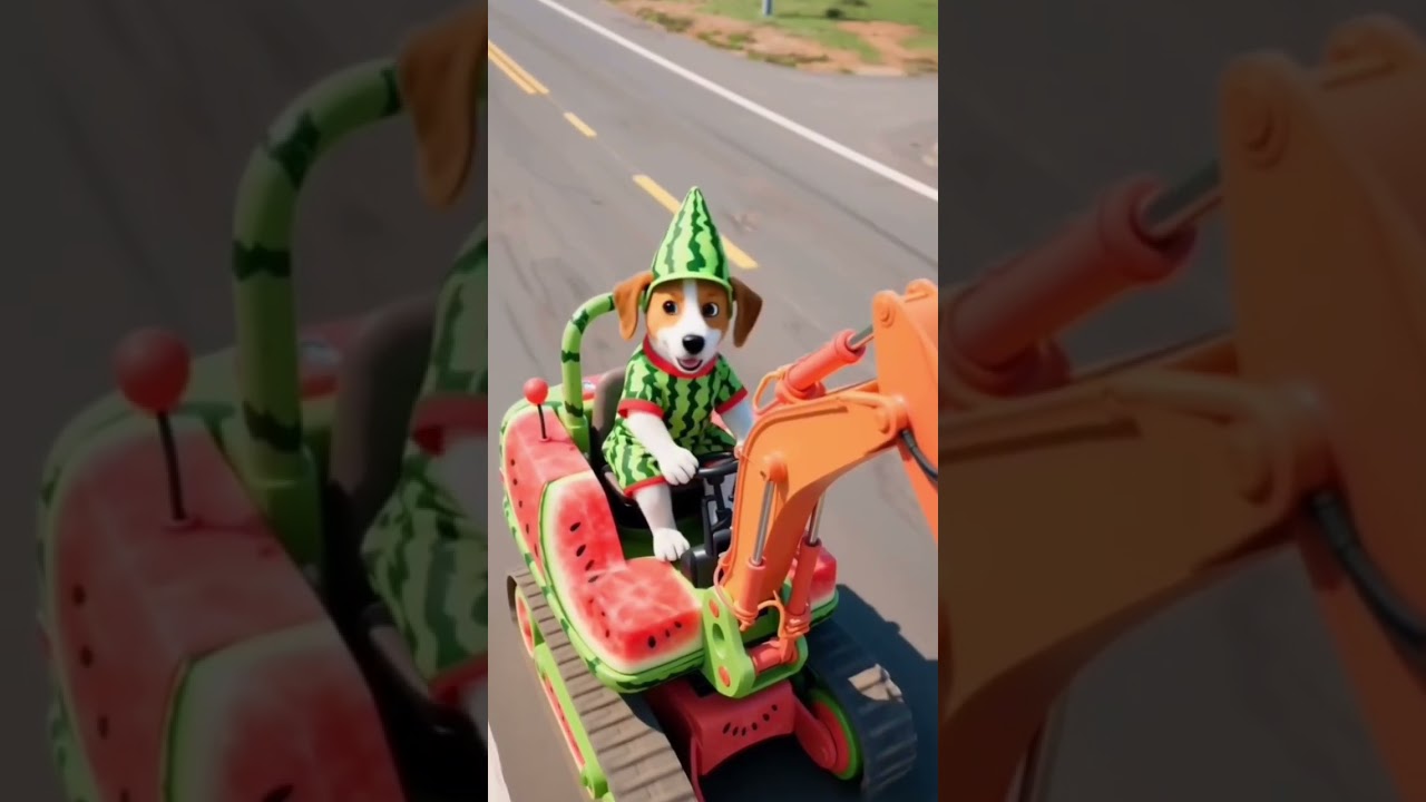 Puppy Driving a Watermelon Excavator! 🐶🍉🚜 #cartoonfun #kidsshorts #ExcavatorForKids