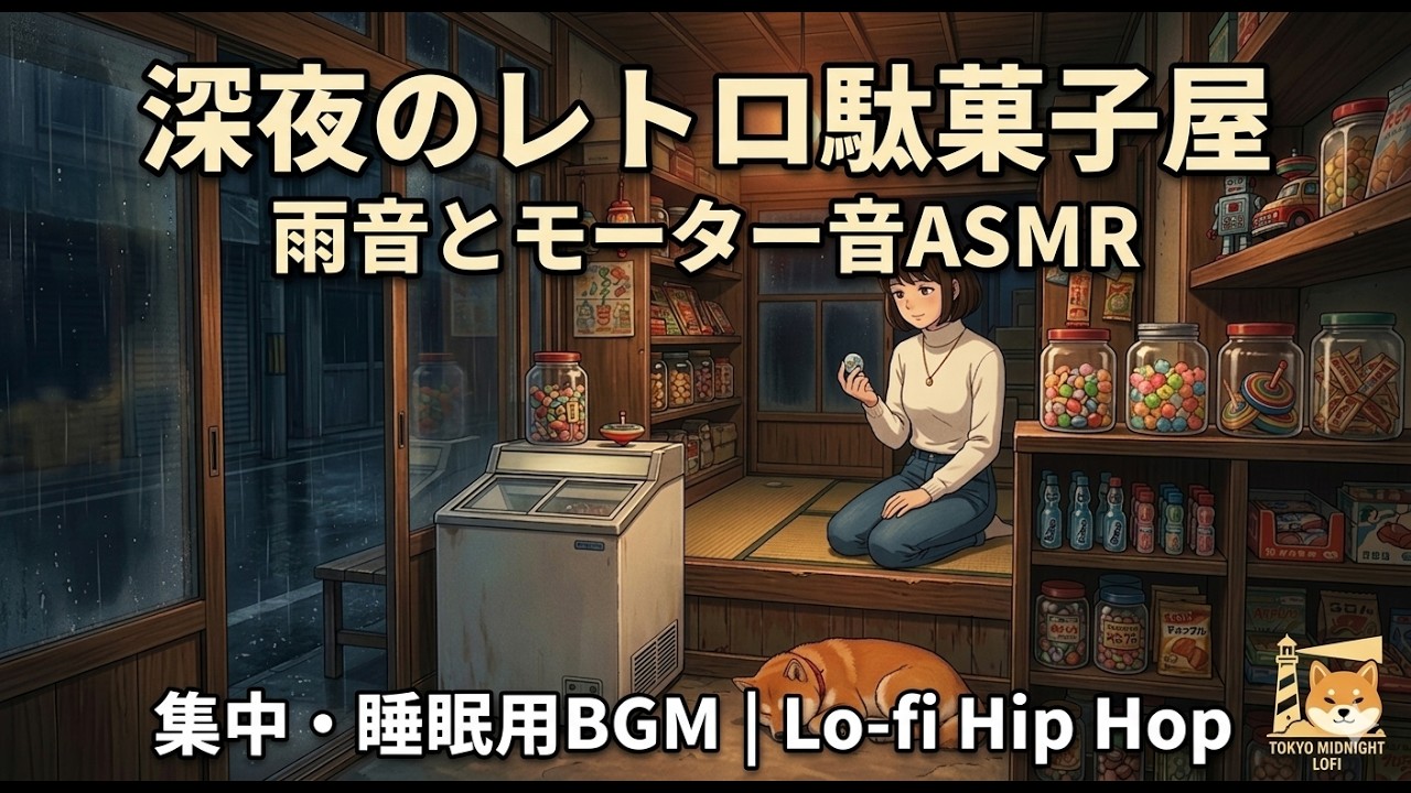 【睡眠・作業用BGM】雨音の響く深夜のレトロ駄菓子屋🍬 昭和の情景とLo-fi Hip Hop【ASMR】