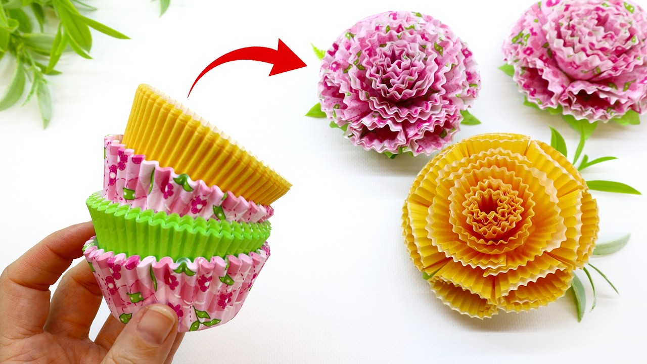 Rose Flower from Cupcake Liners 🌹 DIY Home Decorations