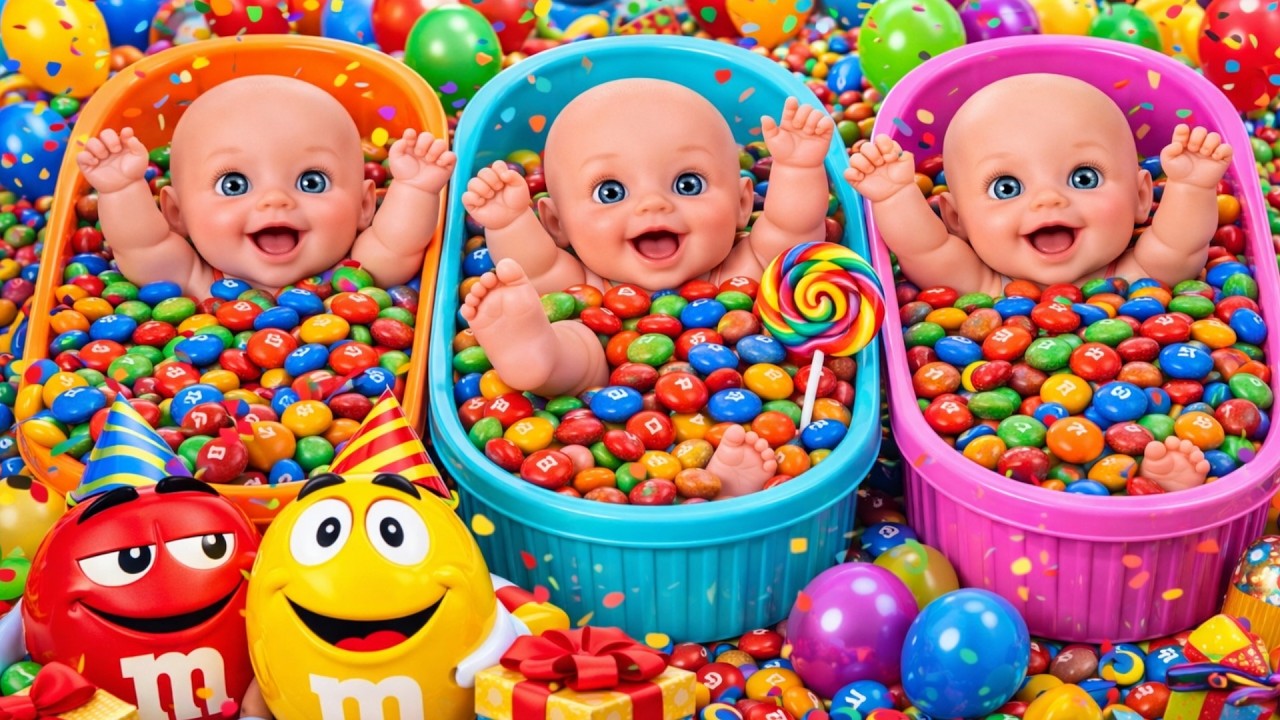 Full of 3 Rainbow BathTubs Candy with M&M's & Magic Slime Cutting Video