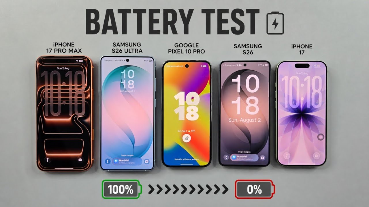iPhone 17 Pro Max vs S26 Ultra vs Pixel 10 Pro vs Samsung S26 vs iPhone 17 - Battery Drain Test 