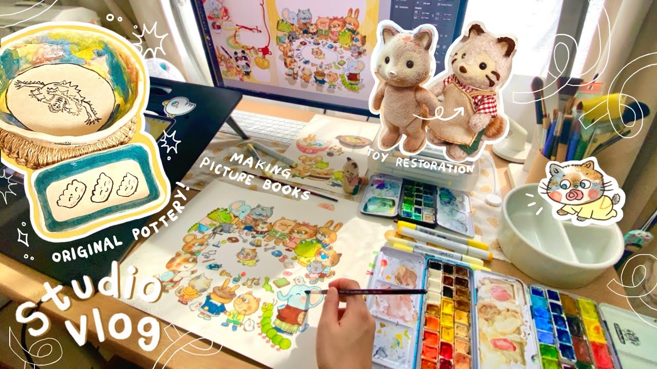 ☆STUDIO VLOG 032☆ Illustrator's Life in 🇯🇵 Making Picture Books, Pottery Painting, Drawing Comics