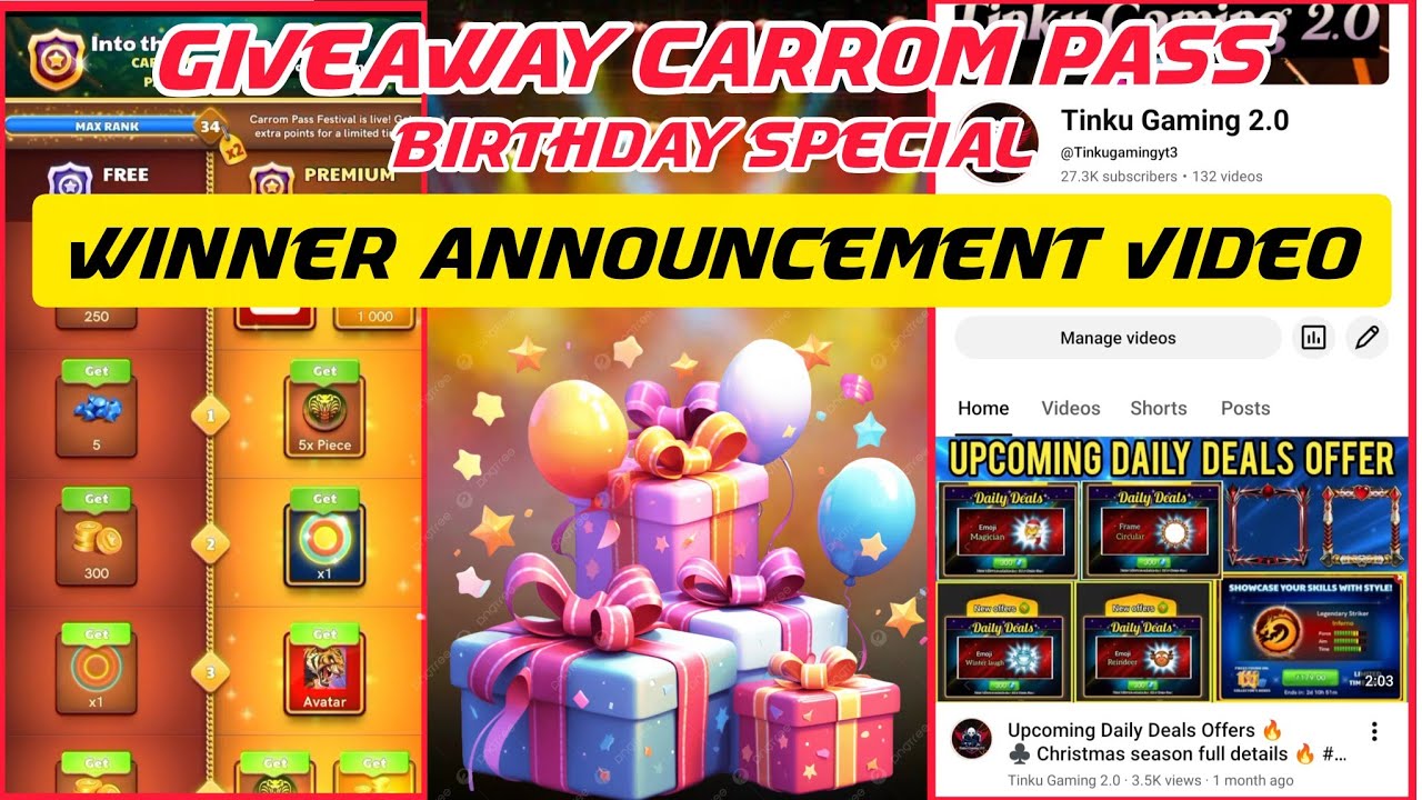 Giveaway Winner Announcement Video 🏆🏆||Carrom Pass Giveaway 🔥🔥||Tinku Gaming 2.0 #giveaway #carrom 