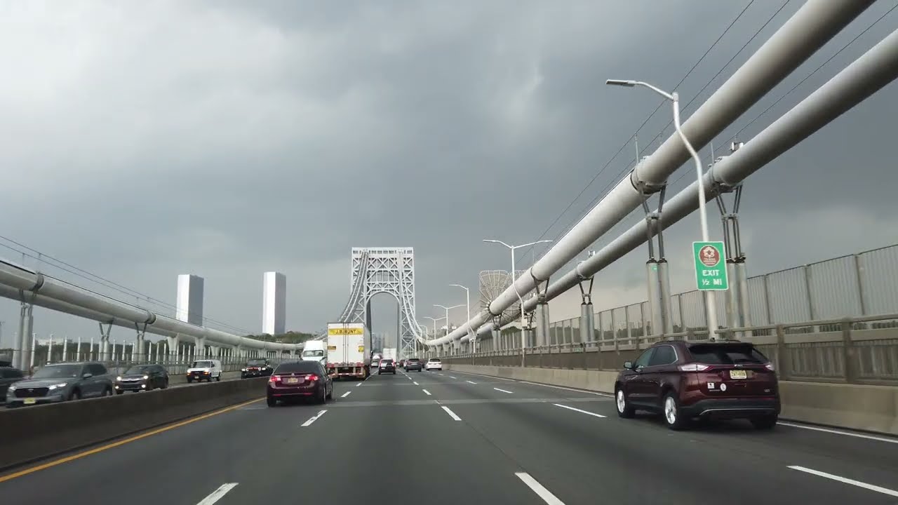Driving across George Washington Bridge westbound with slow traffic | NY to NJ
