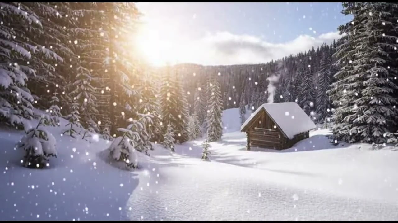 Peaceful Winter Snowfall On a Cabin in the Woods