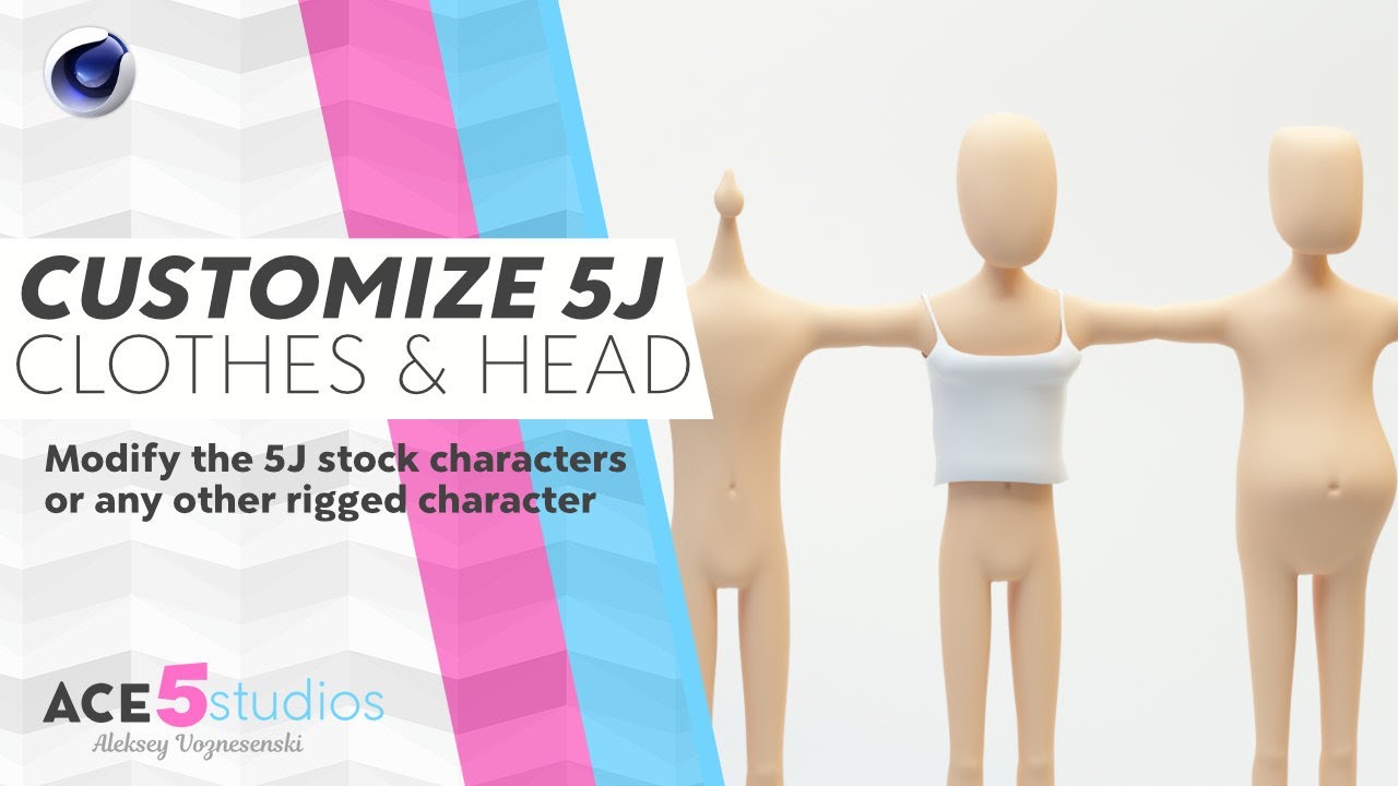 Custom clothes and heads for 5J rigged characters [Cinema 4D]