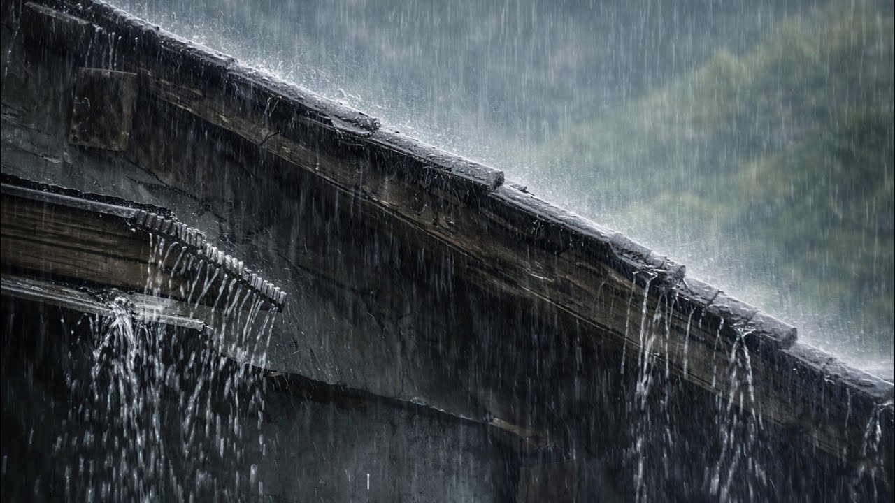Heavy Rain Flowing Through Roof Gutter | Relaxing Rain Sounds (30 Min)