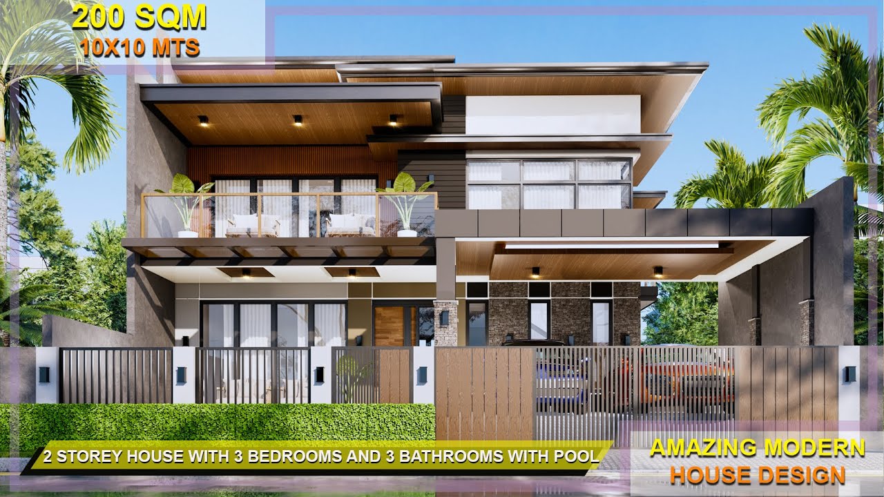 AMAZING MODERN HOUSE DESIGN  (10X10) METERS 2 STOREY HOUSE WITH 3 BEDROOMS AND 3 BATHROOMS WITH POOL