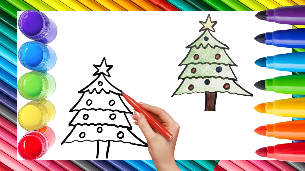 How To Draw cute Christmas Tree Drawing, Painting & Coloring For Kids and Toddlers_ Child Art 🐋🌈🎨