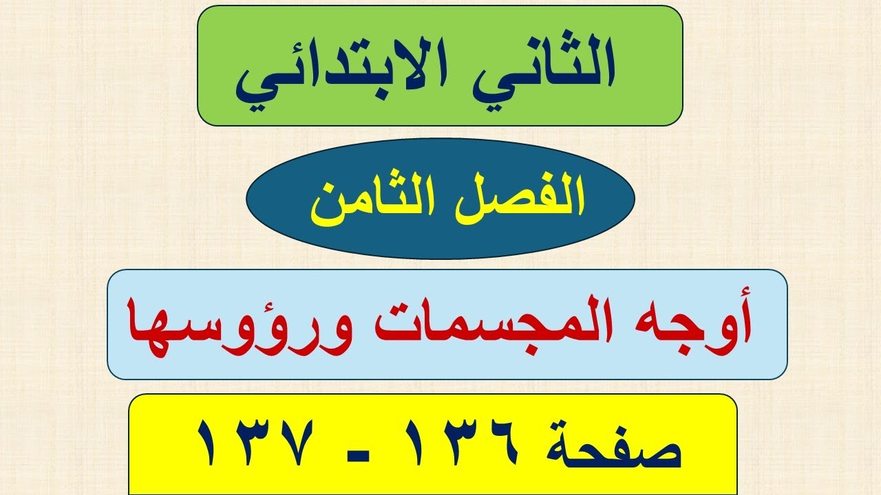 رياضيات الثاني الابتدائي صفحة 136 و 137 / اوجه المجسمات ورؤوسها / الفصل الثامن