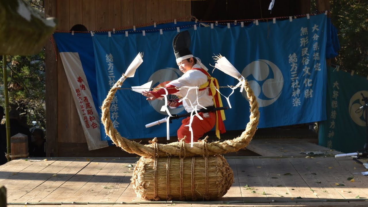 令和七年度　緒方三社川越し祭り　緒方三社神楽保存会「綱伐」