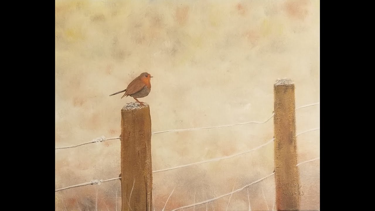 Easy Step-By-Step Acrylic Painting Winter Bird on Fence