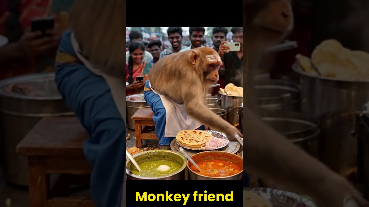 Monkey Chef Serves Roti & Chicken Curry at South Indian Street Stall | Viral Funny Food Video