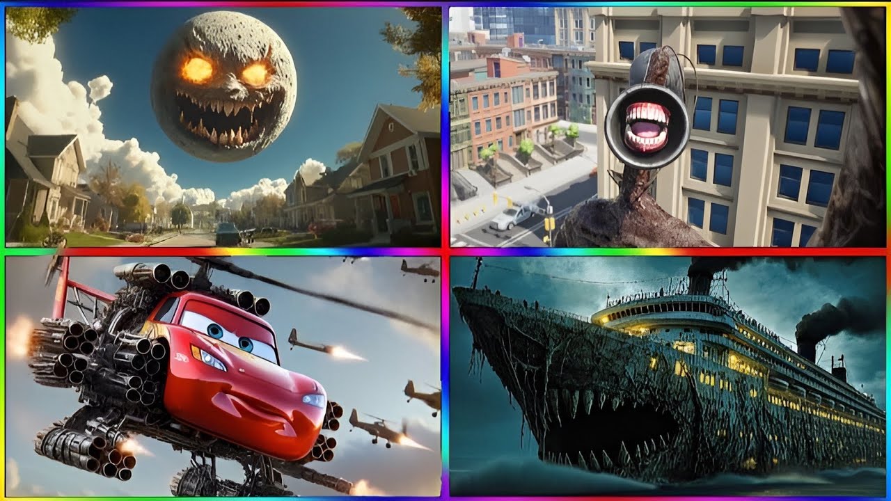 😱 Lunar Moon 🆚 Siren Head 🆚 MC Queen helicopter 🆚 infected sea 🎶 Tiles hop 🥶