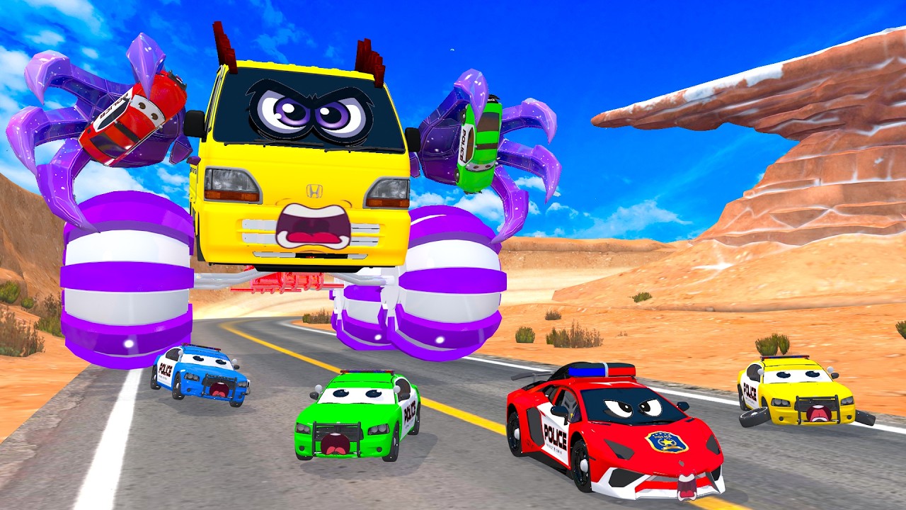 Super CarT Hero RED  & Monster Claws vs 5 Police car - Epic City Battle #3