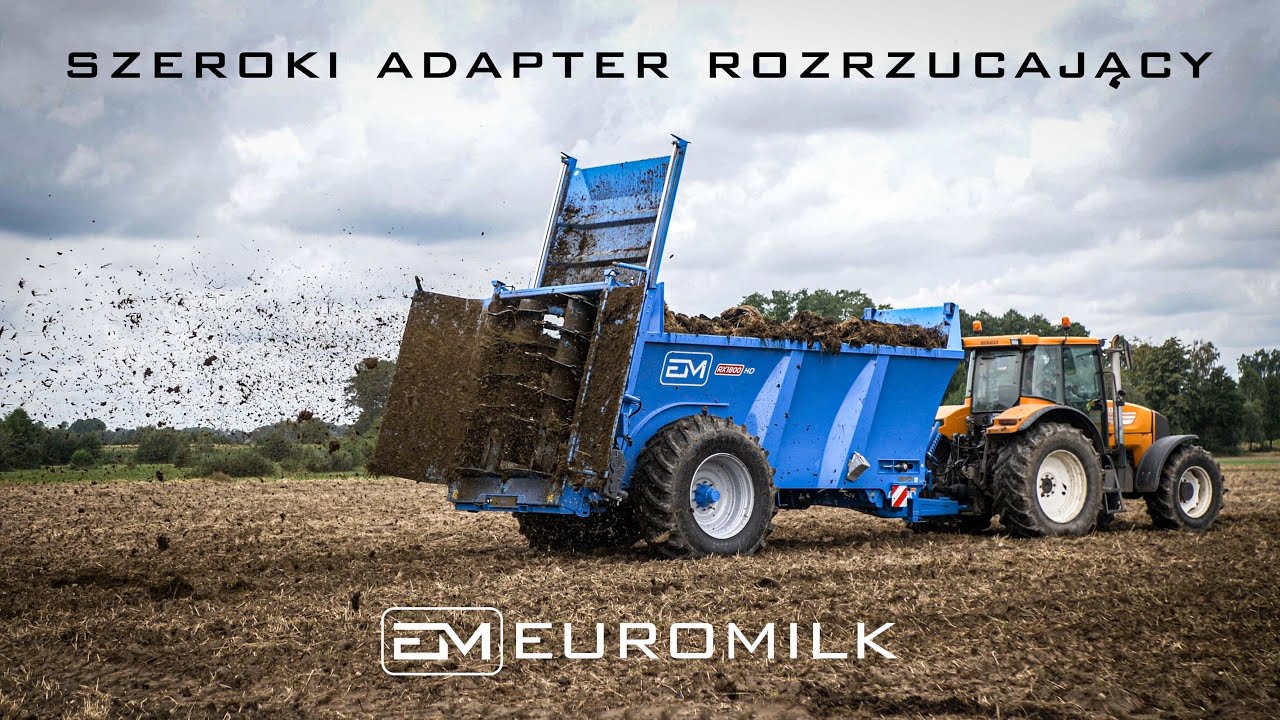 EUROMILK RX1870HD+  rozrzutnik obornika z szerokim adapterem rozrzucającym | Pokaz pracy w terenie