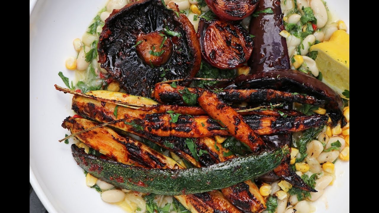 Vegan Recipe - Harissa Roasted Vegetables on white bean salad - sooo good! | Big K Charcoal