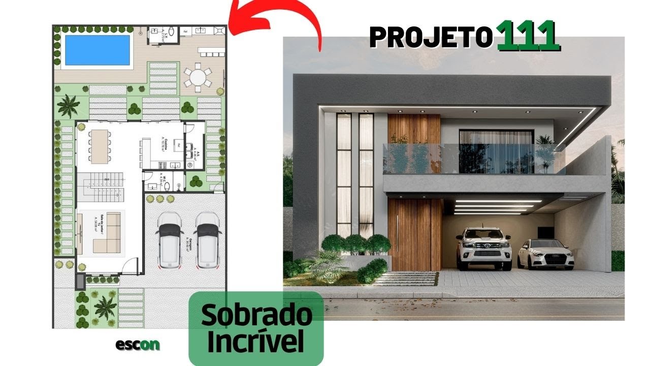 Lindo Sobrado Moderno com 3 Quartos e Área Gourmet | Projeto Cód. 111